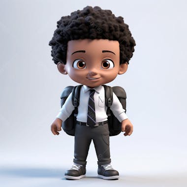 Animacao 3d de volta as aulas, um menino negro com uma mochila nas costas 6