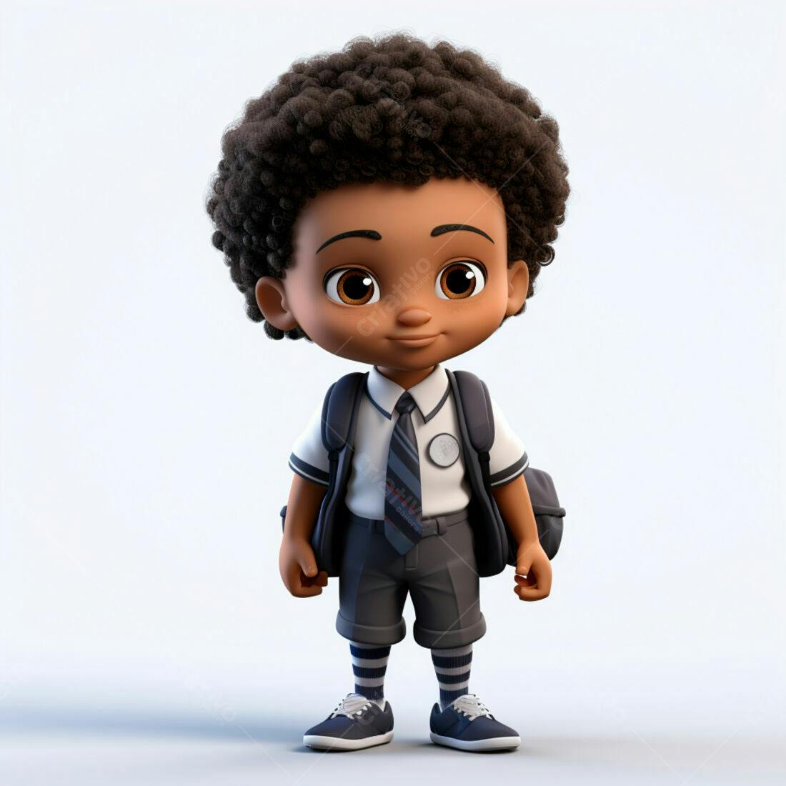 Menino negro com mochila uniforme escolar