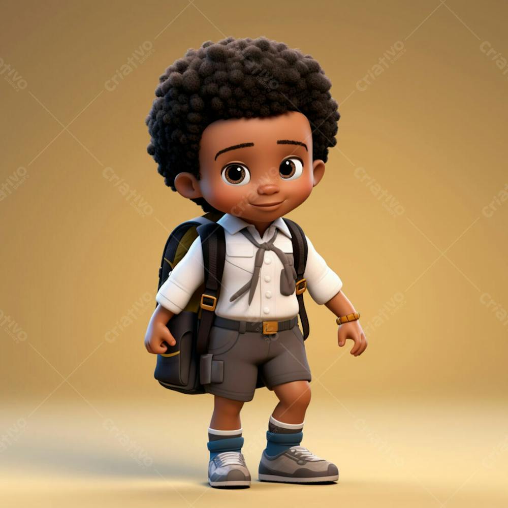 Animacao 3D De Volta As Aulas, Um Menino Negro Com Uma Mochila Nas Costas 13