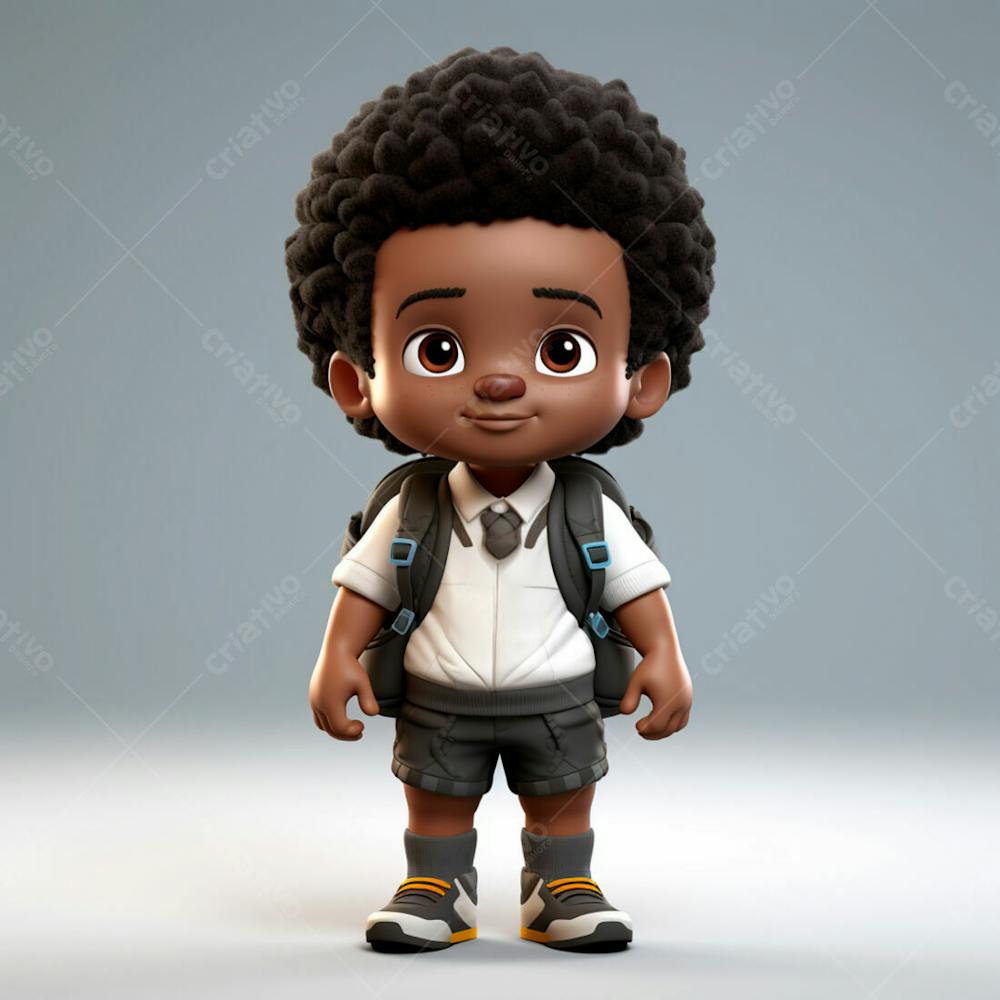Animacao 3D De Volta As Aulas, Um Menino Negro Com Uma Mochila Nas Costas 14