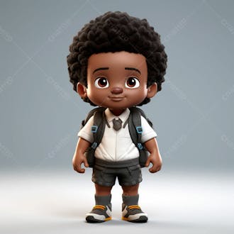 Animacao 3d de volta as aulas, um menino negro com uma mochila nas costas 14