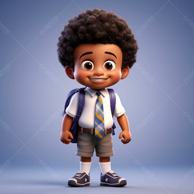 Animacao 3D De Volta As Aulas, Um Menino Negro Com Uma Mochila Nas Costas 16