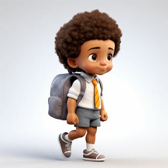 Animacao 3d de volta as aulas, um menino negro com uma mochila nas costas 17