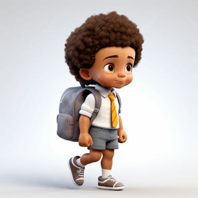 Animacao 3D De Volta As Aulas, Um Menino Negro Com Uma Mochila Nas Costas 17