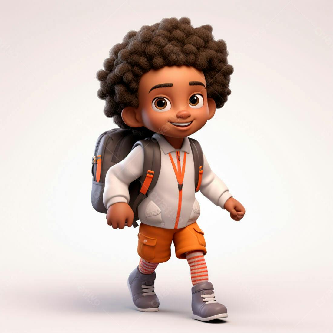 Menino negro com mochila indo para escola