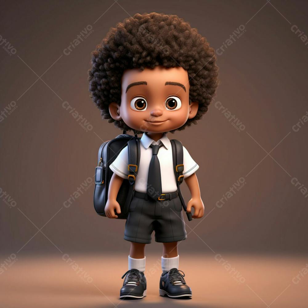 Animacao 3D De Volta As Aulas, Um Menino Negro Com Uma Mochila Nas Costas 19