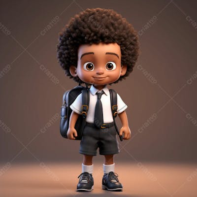 Animacao 3D De Volta As Aulas, Um Menino Negro Com Uma Mochila Nas Costas 19