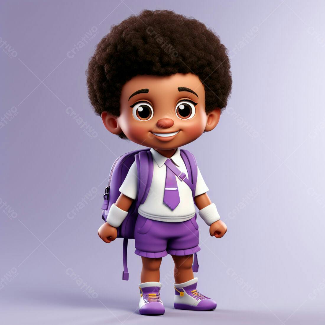 Menino afrodescendente com mochila roxa