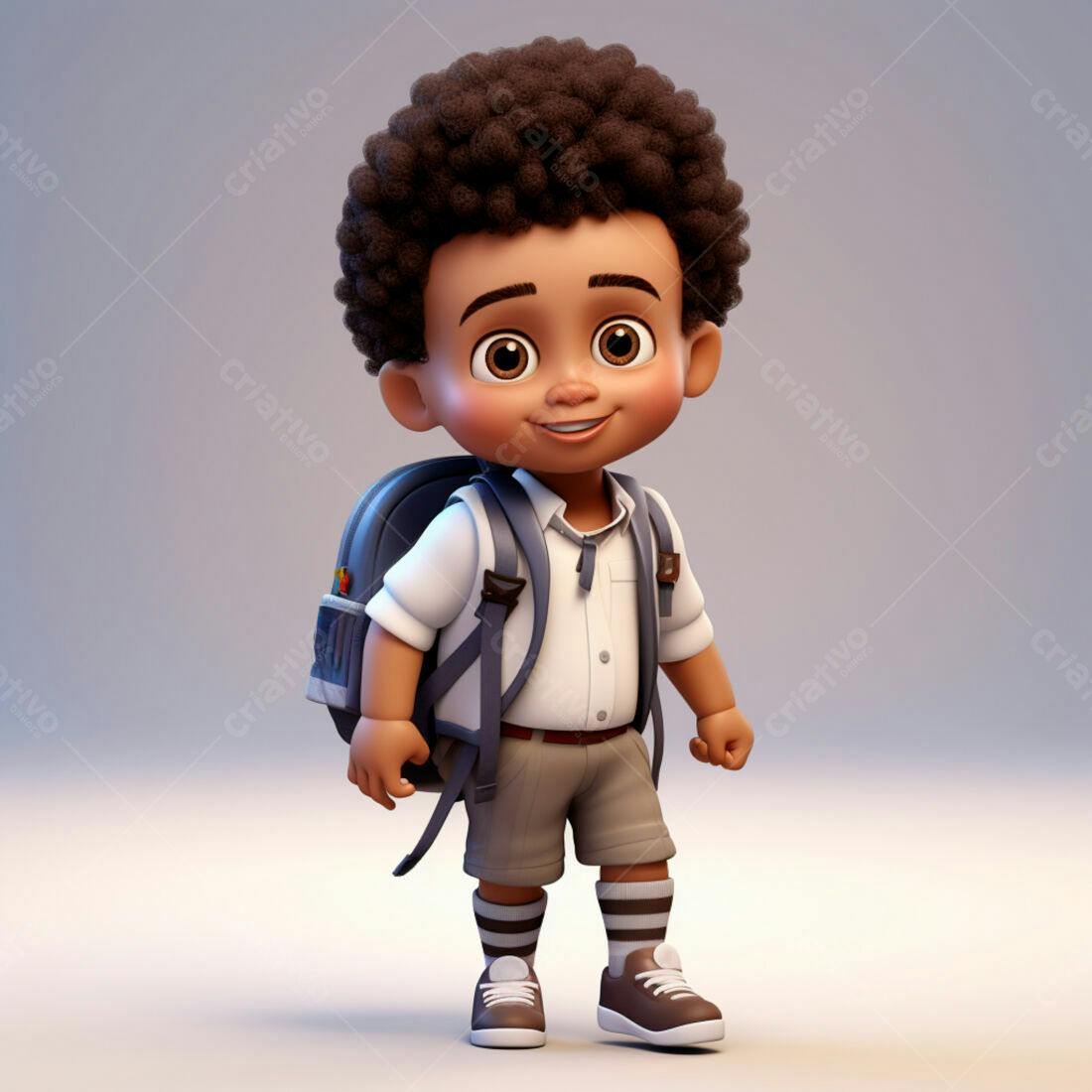 Menino negro animado com mochila indo para escola