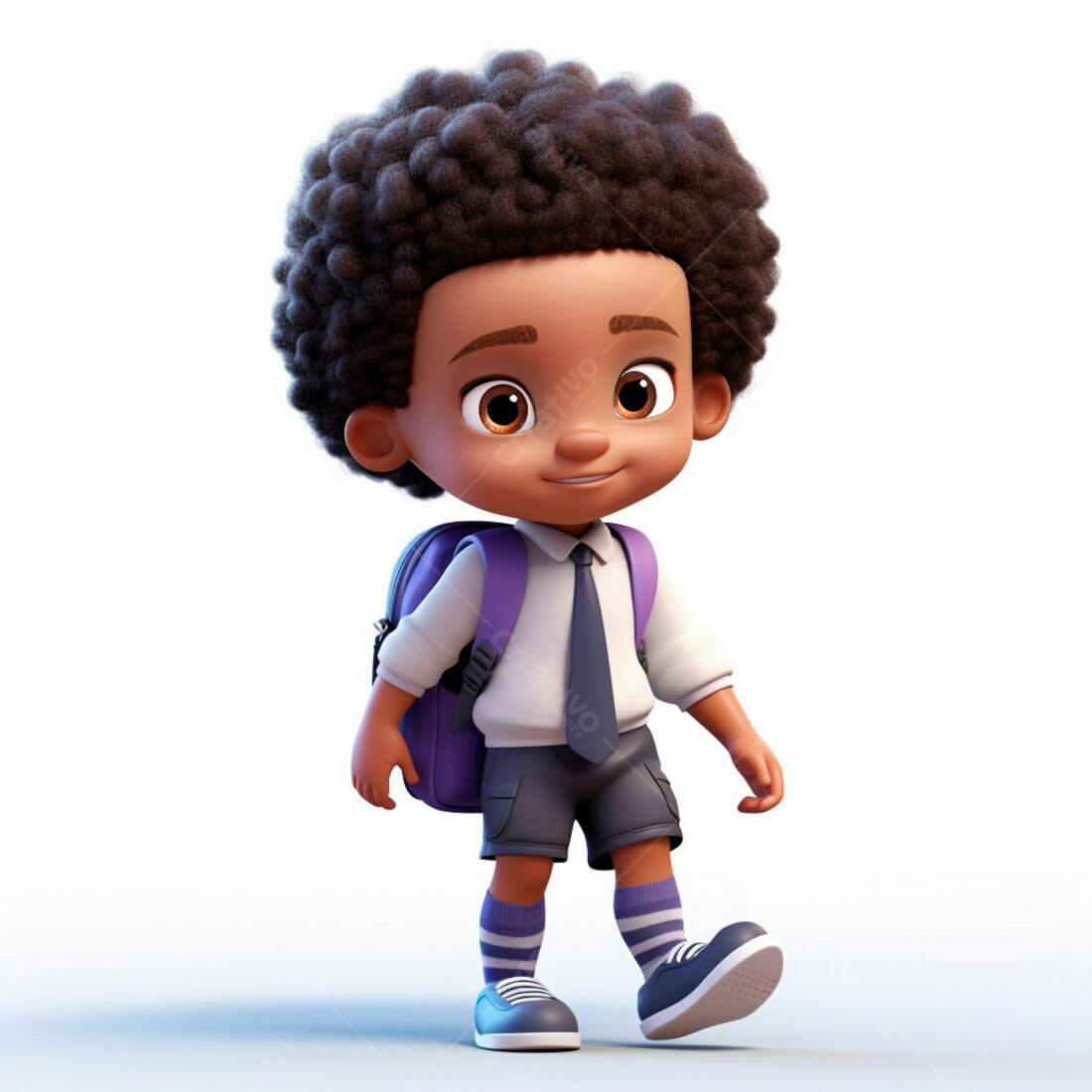 Menino negro animado indo para escola