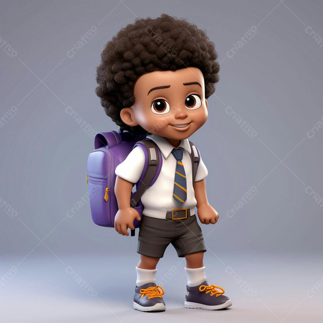 Menino negro com mochila indo para escola