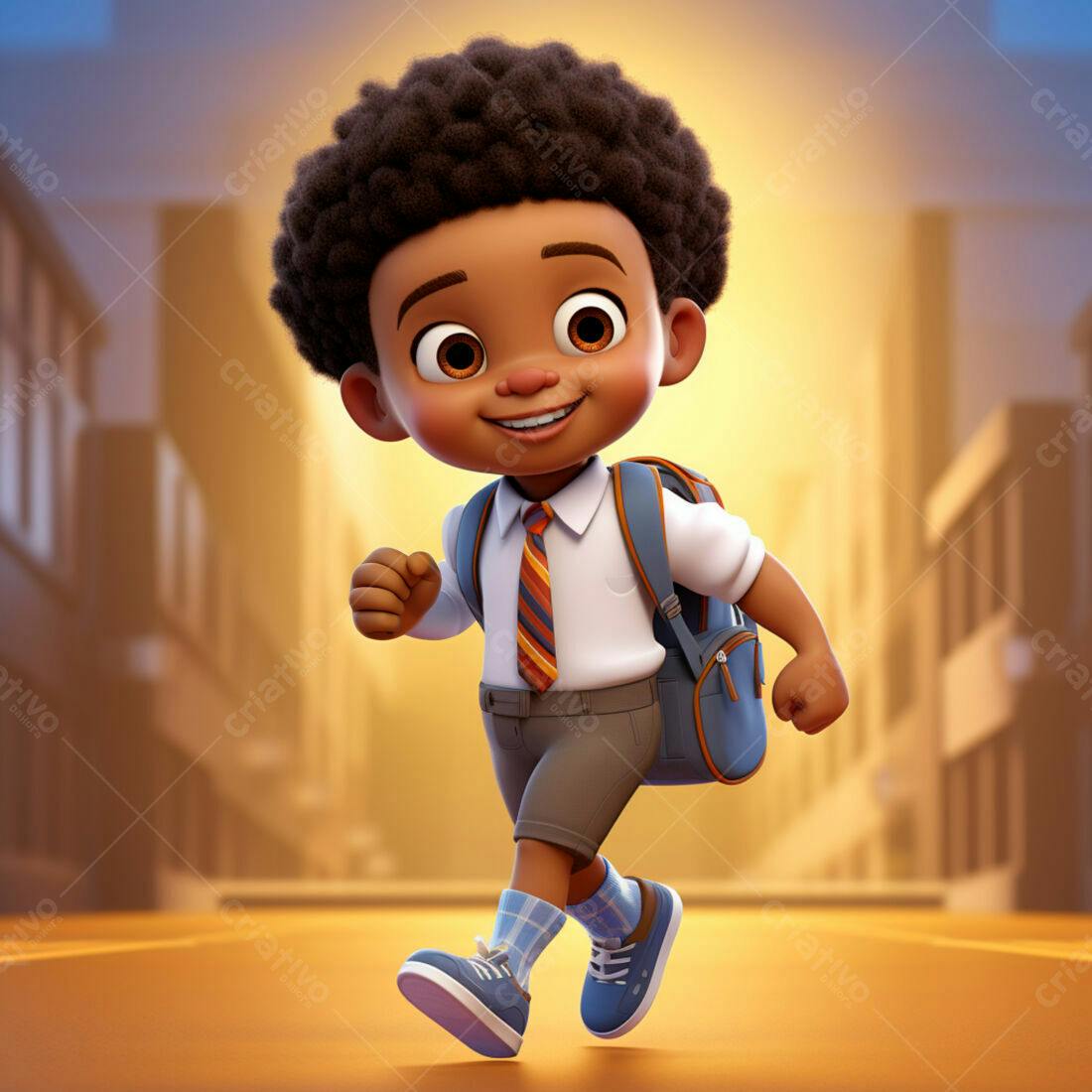 Menino animado indo para escola mochila
