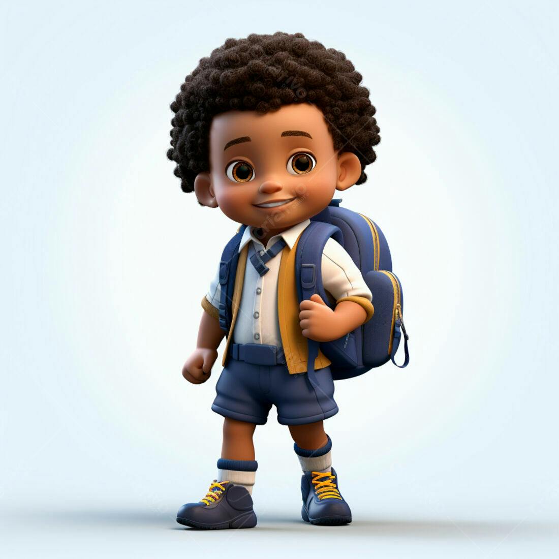Menino negro com mochila indo para escola