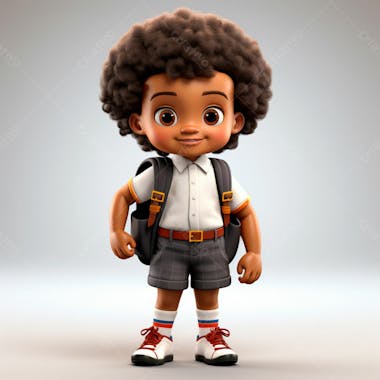 Animacao 3d de volta as aulas, um menino negro com uma mochila nas costas 31