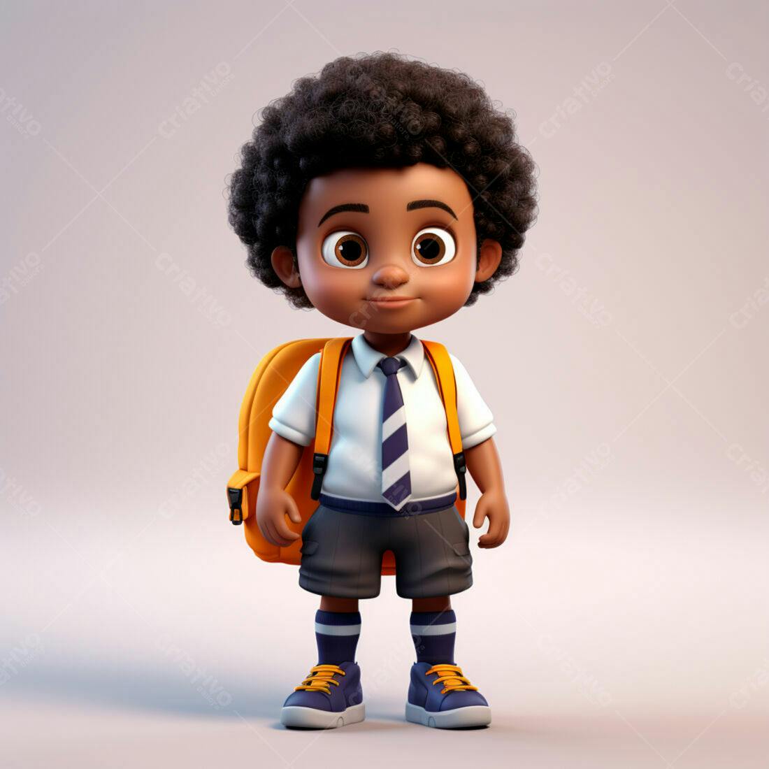 Menino afrodescendente com mochila escolar