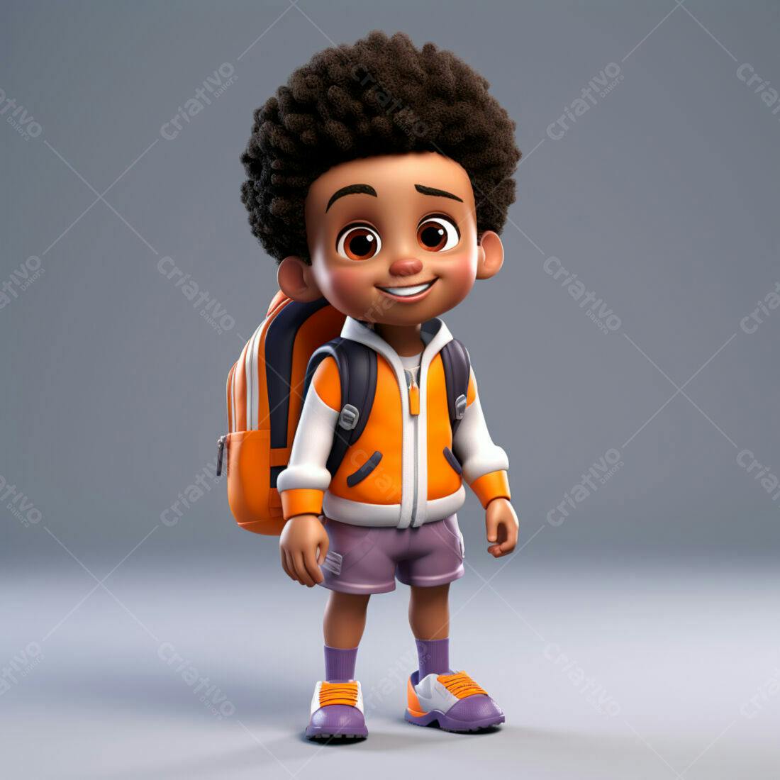 Menino negro com mochila laranja sorrindo
