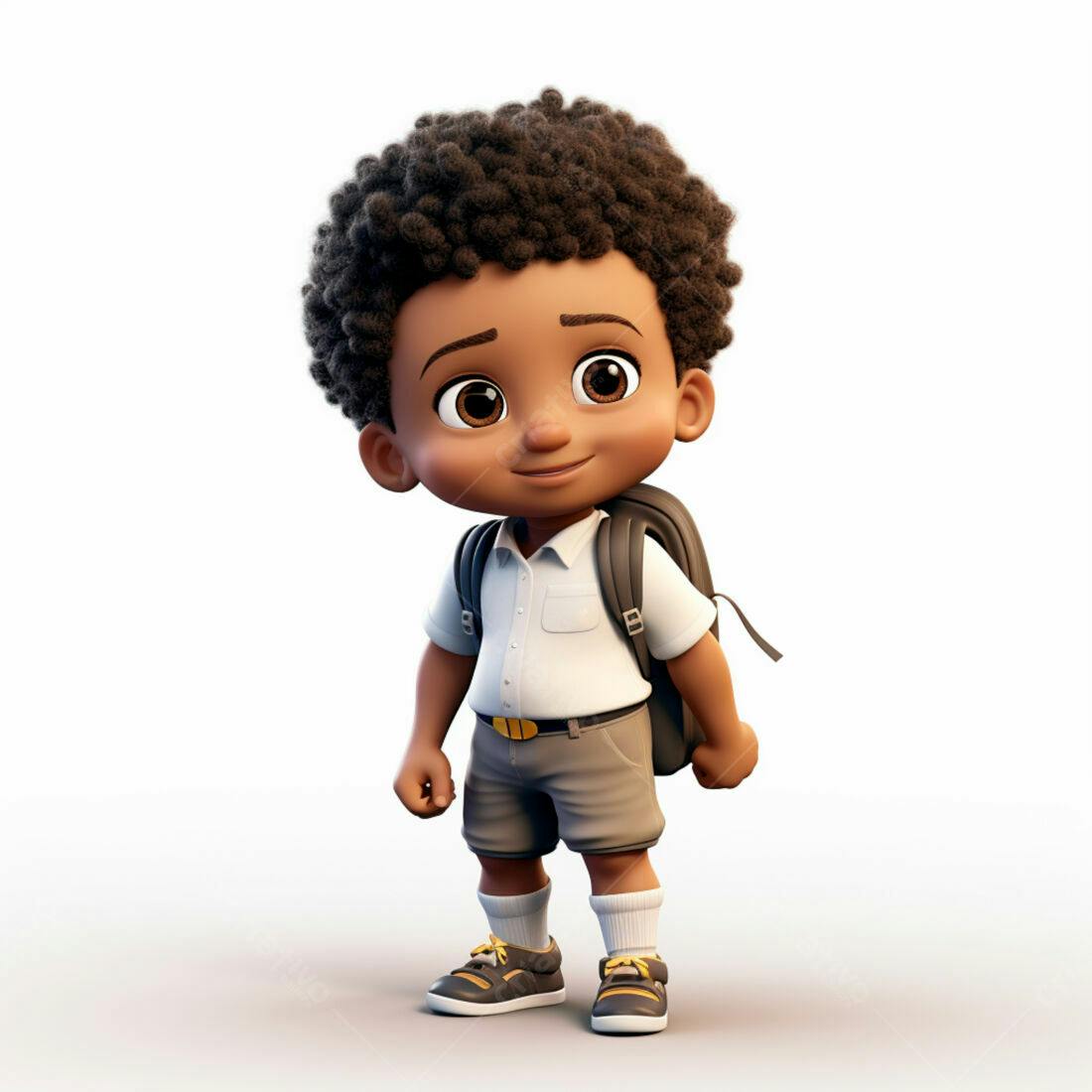 Menino negro com mochila pronto para escola