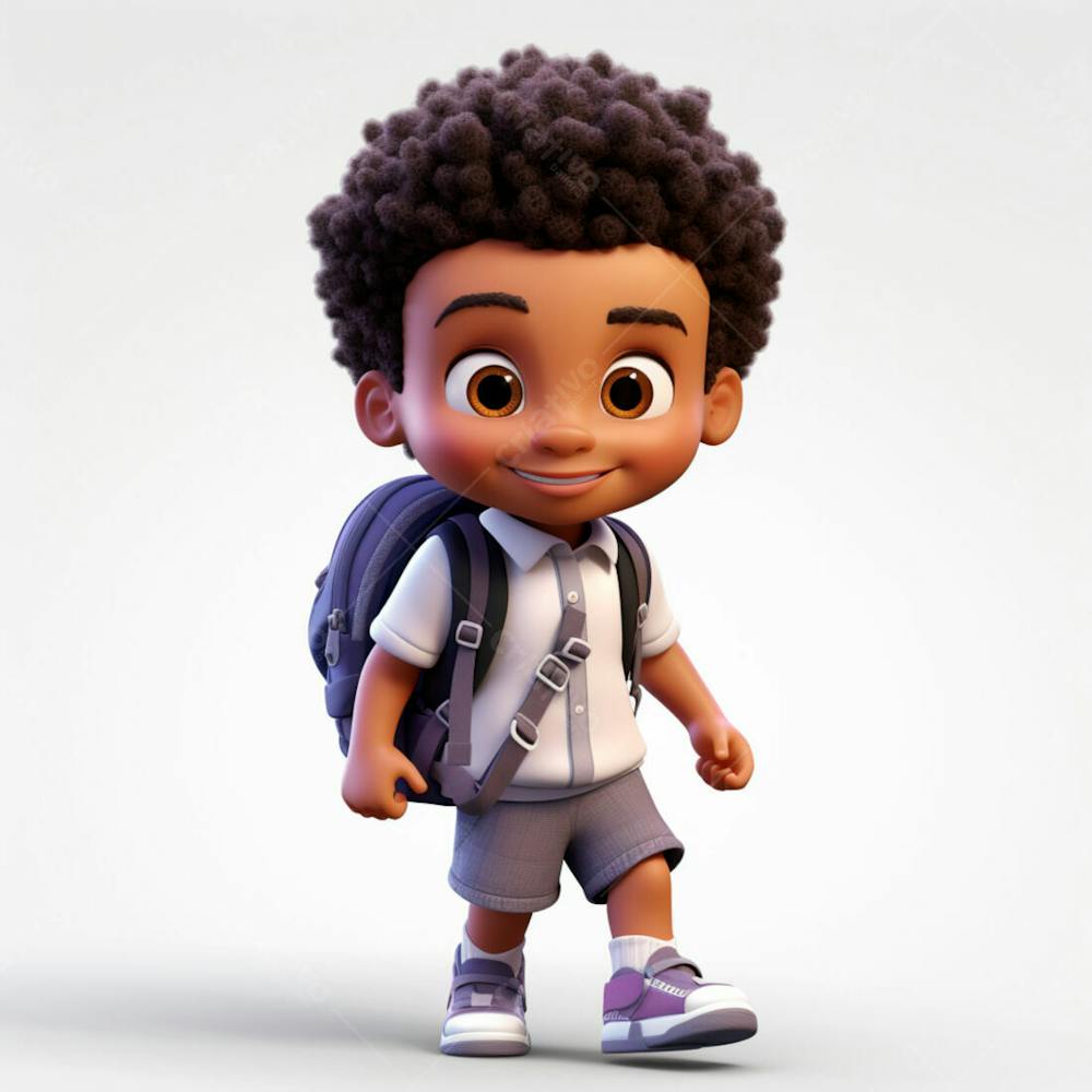 Animacao 3D De Volta As Aulas, Um Menino Negro Com Uma Mochila Nas Costas 37