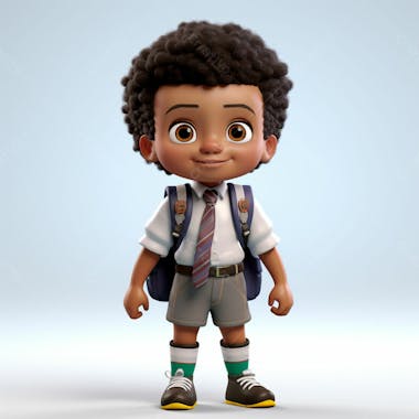 Animacao 3d de volta as aulas, um menino negro com uma mochila nas costas 41