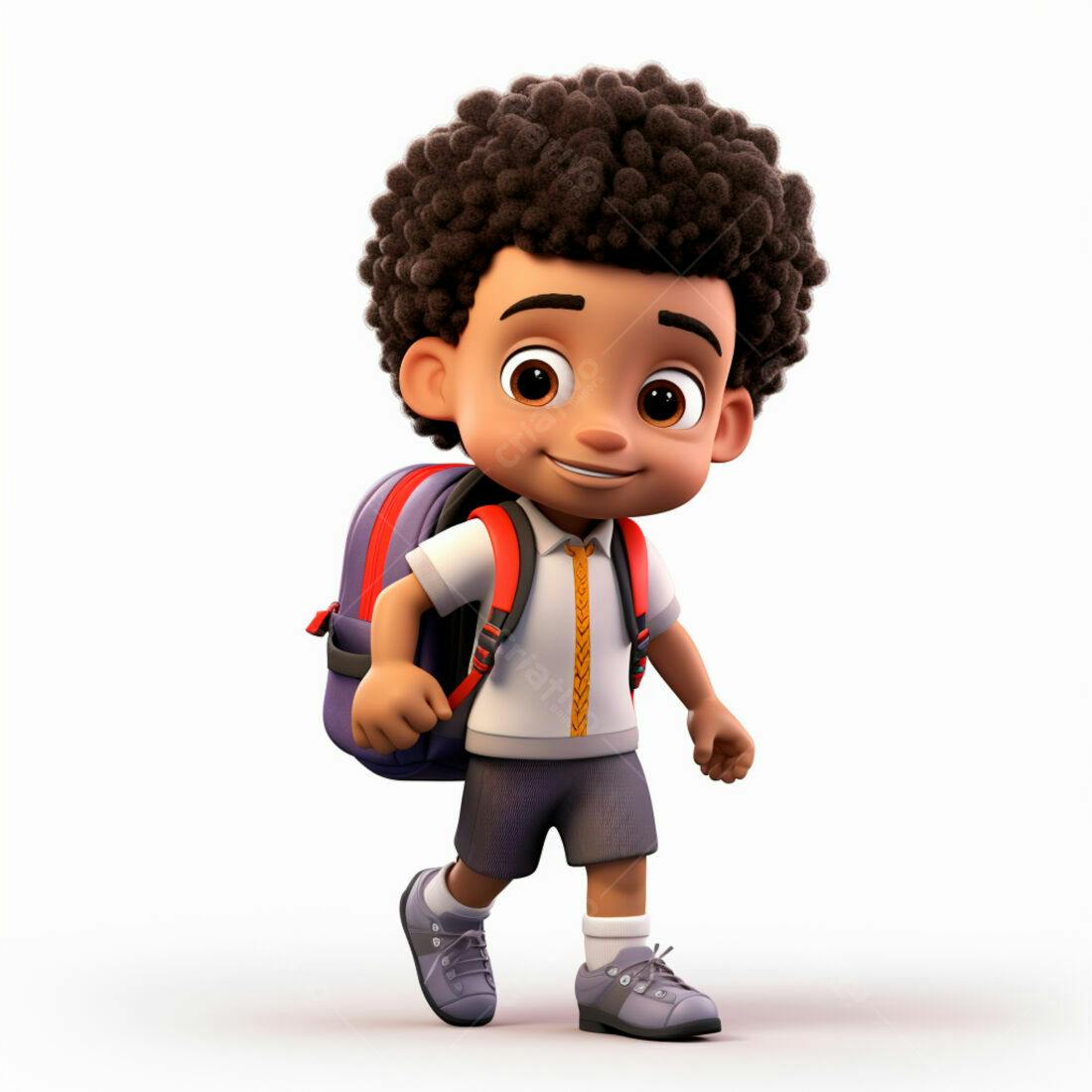 Menino negro com mochila indo para escola