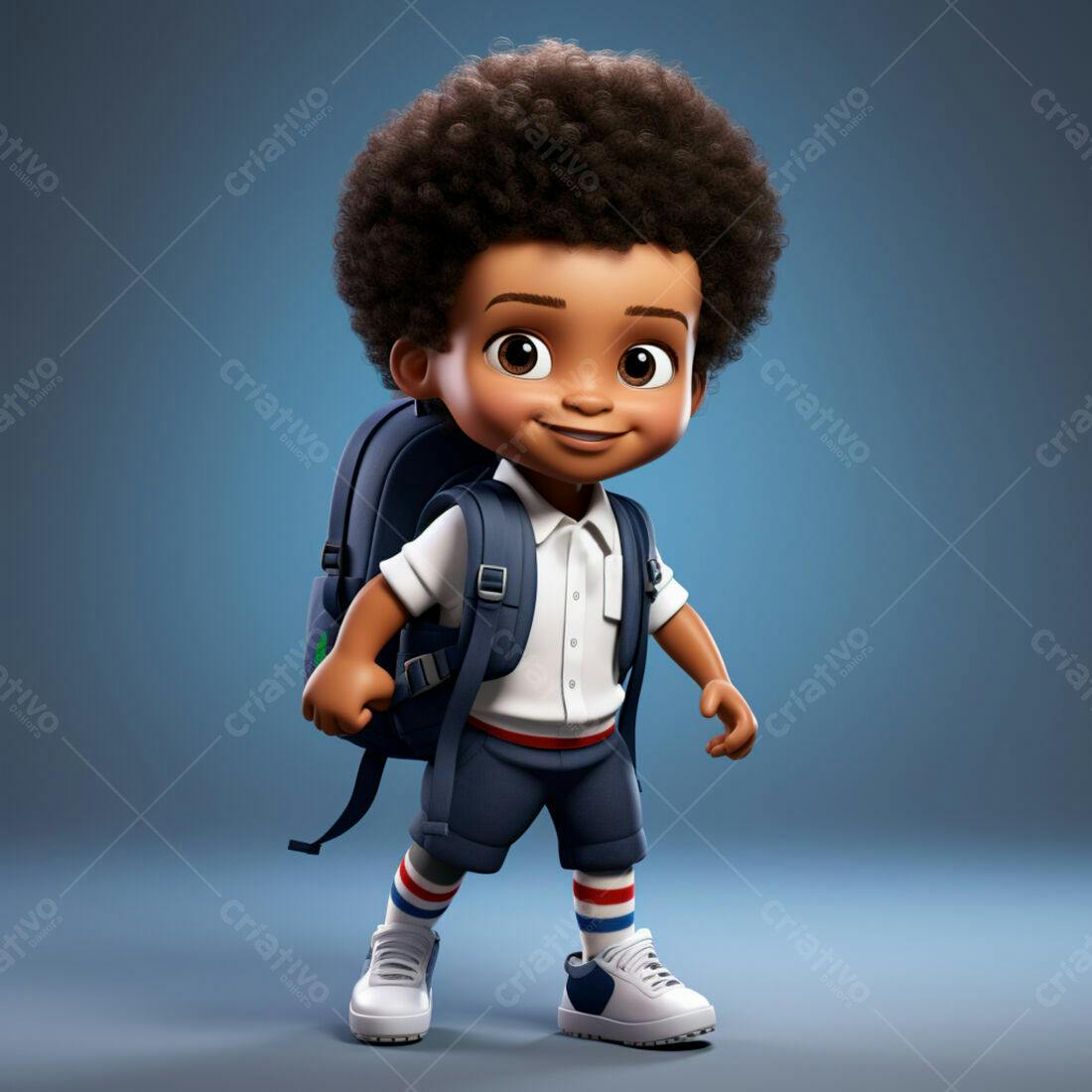 Menino negro com mochila indo para escola