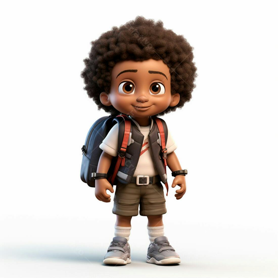 Menino negro com mochila pronto para aventura