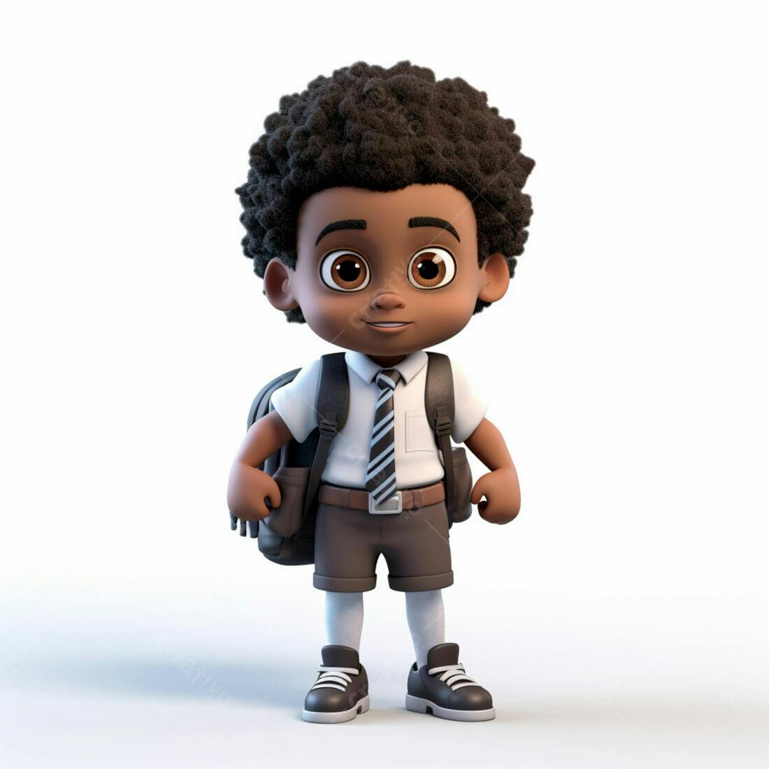 Menino negro com mochila pronto para escola