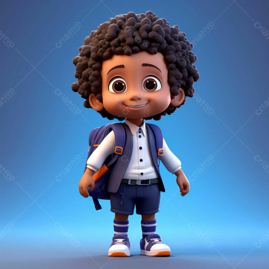 Menino negro com mochila indo para escola