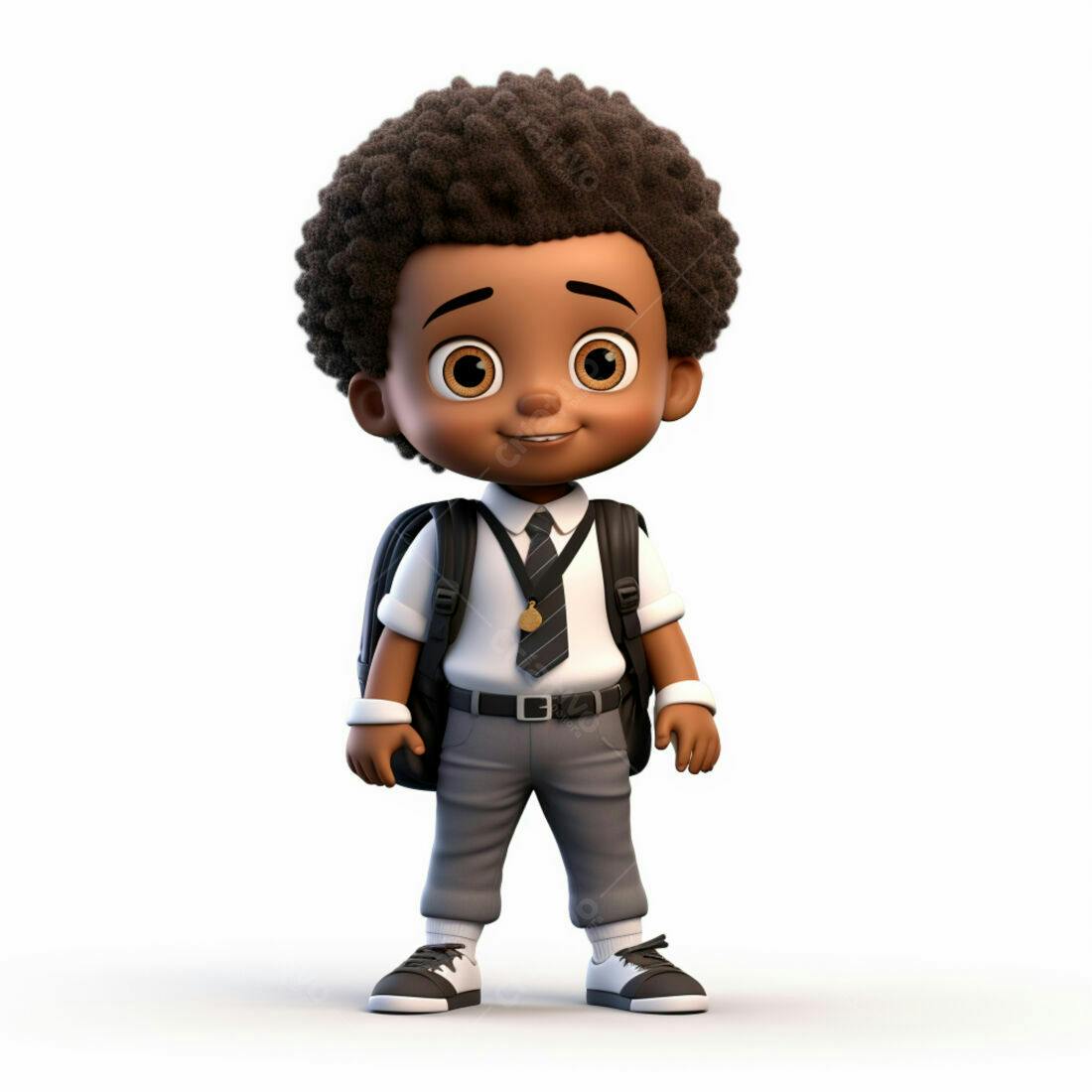 Menino negro com mochila indo para escola