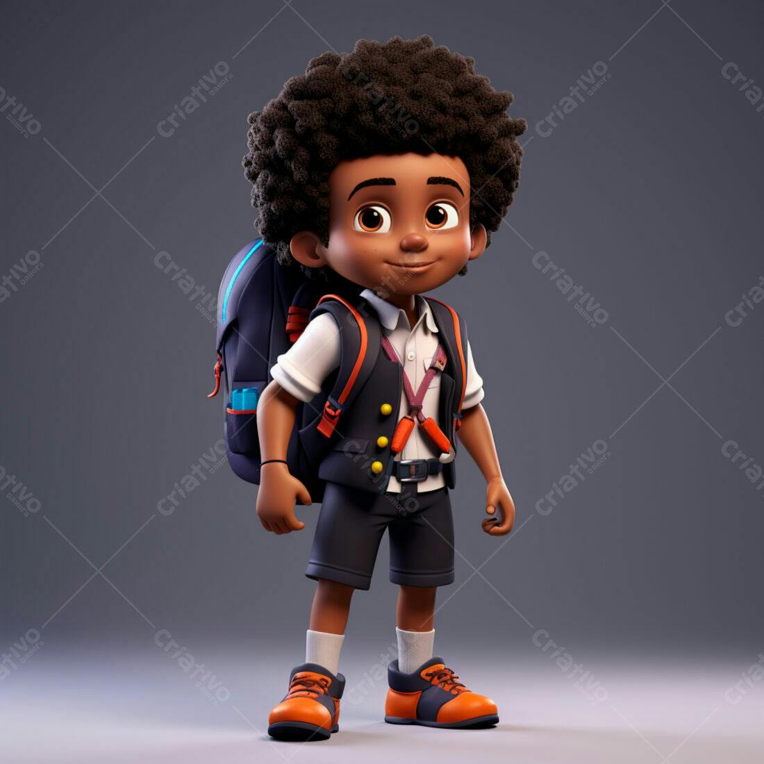 Menino negro estilo cartoon mochila escola