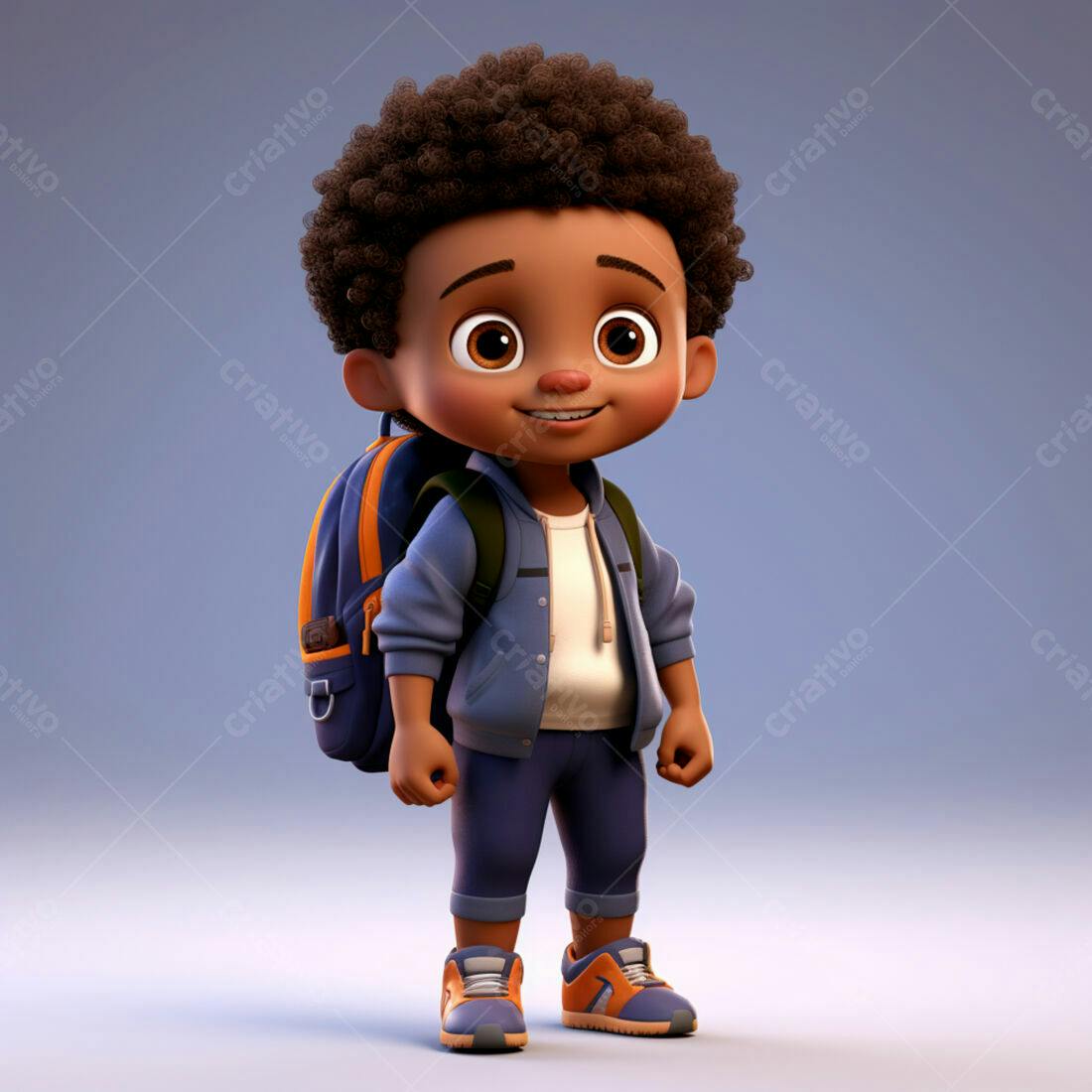 Menino negro com mochila indo para escola