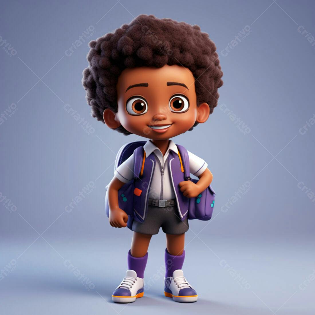 Menino negro com mochila indo para escola