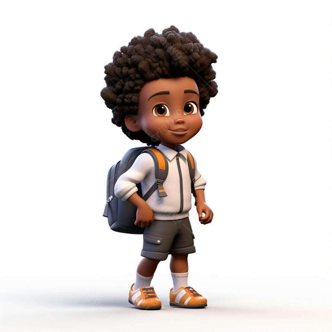 Menino negro com mochila indo para escola