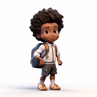 Animacao 3d de volta as aulas, um menino negro com uma mochila nas costas 60
