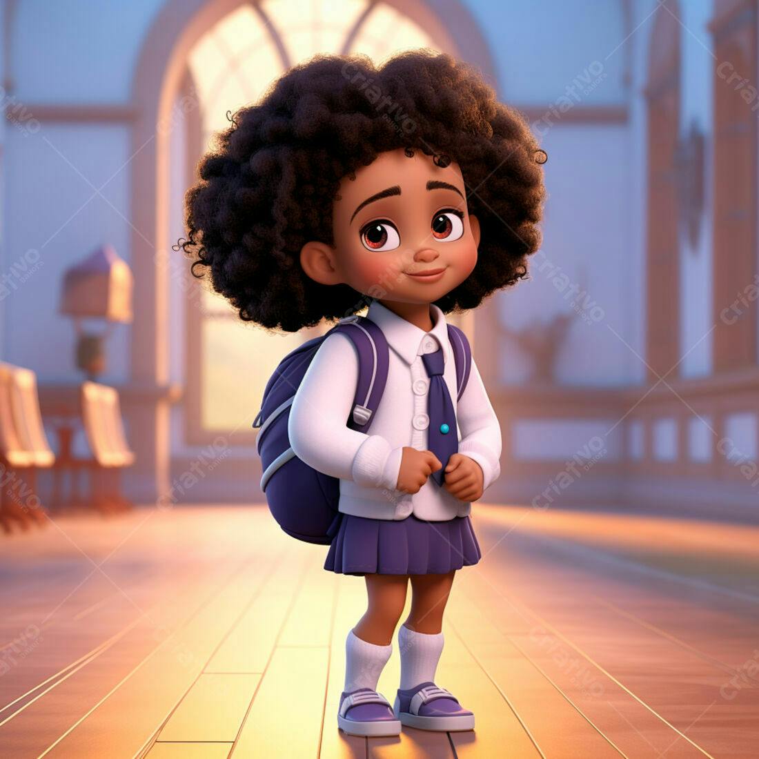 Menina negra fofa com mochila em escola