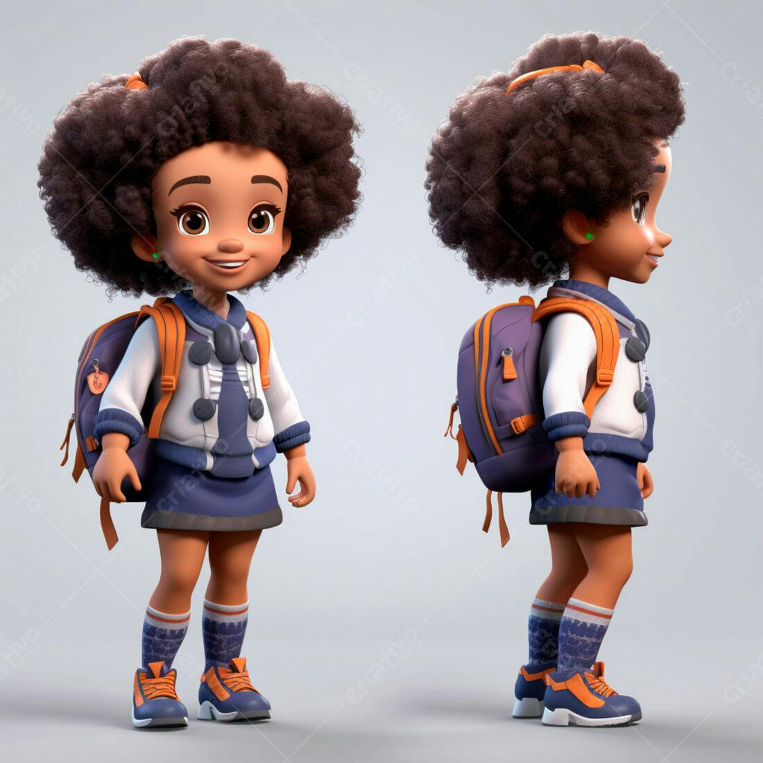 Menina negra com mochila indo para escola