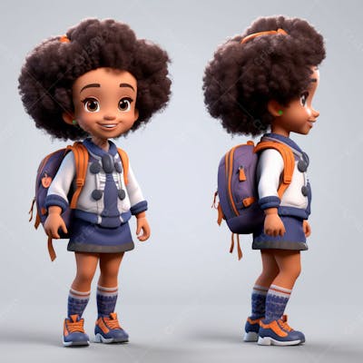 Animacao 3D, Volta As Aulas, Garota Negra Com Mochila Nas Costas 2