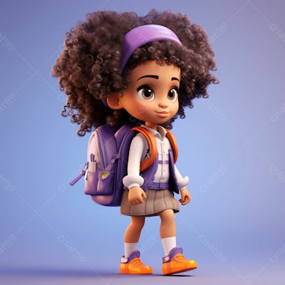 Animacao 3D, Volta As Aulas, Garota Negra Com Mochila Nas Costas 5