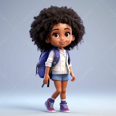 Animacao 3D, Volta As Aulas, Garota Negra Com Mochila Nas Costas 7