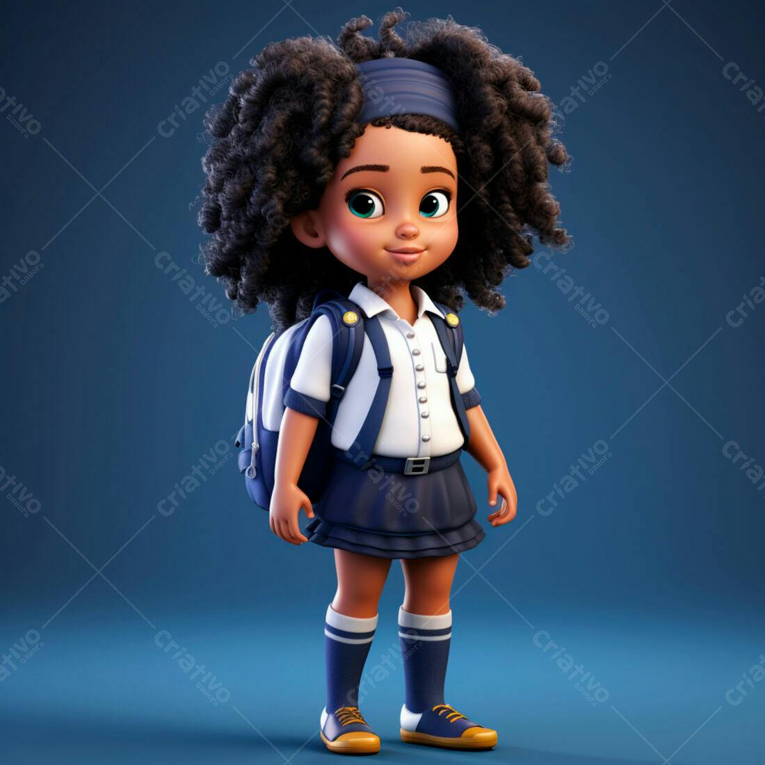 Menina negra com mochila escolar
