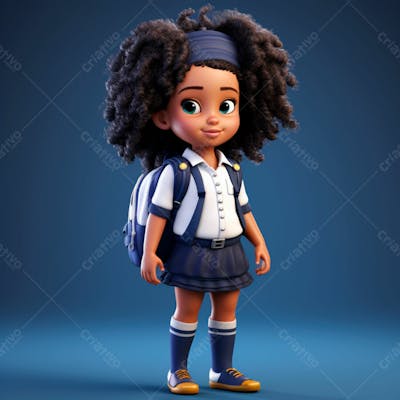 Animacao 3D, Volta As Aulas, Garota Negra Com Mochila Nas Costas 8
