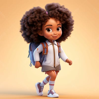 Animacao 3D, Volta As Aulas, Garota Negra Com Mochila Nas Costas 10