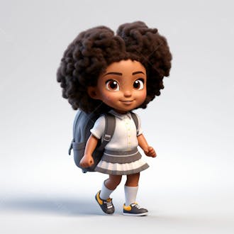 Animacao 3d, volta as aulas, garota negra com mochila nas costas 13