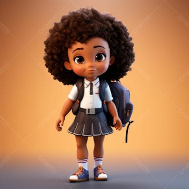 Animacao 3d, volta as aulas, garota negra com mochila nas costas 14