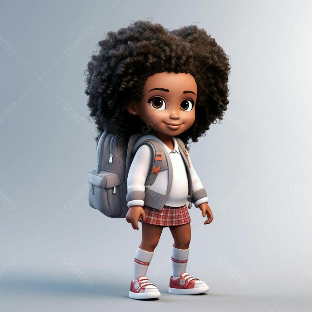 Animacao 3D, Volta As Aulas, Garota Negra Com Mochila Nas Costas 15