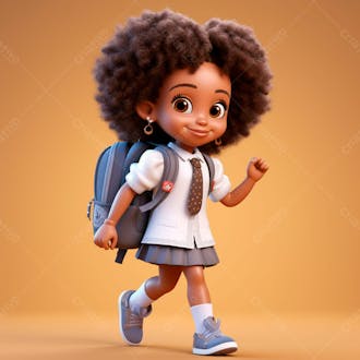 Animacao 3d, volta as aulas, garota negra com mochila nas costas 17