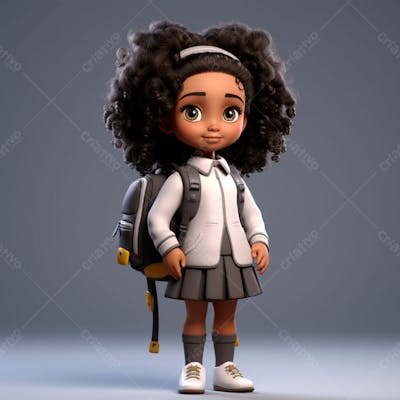 Animacao 3D, Volta As Aulas, Garota Negra Com Mochila Nas Costas 21