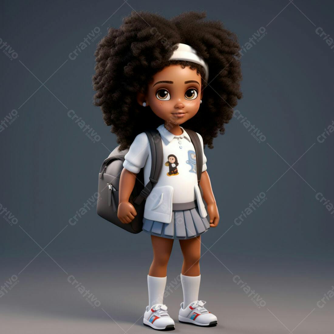 Menina negra com mochila estilo cartoon