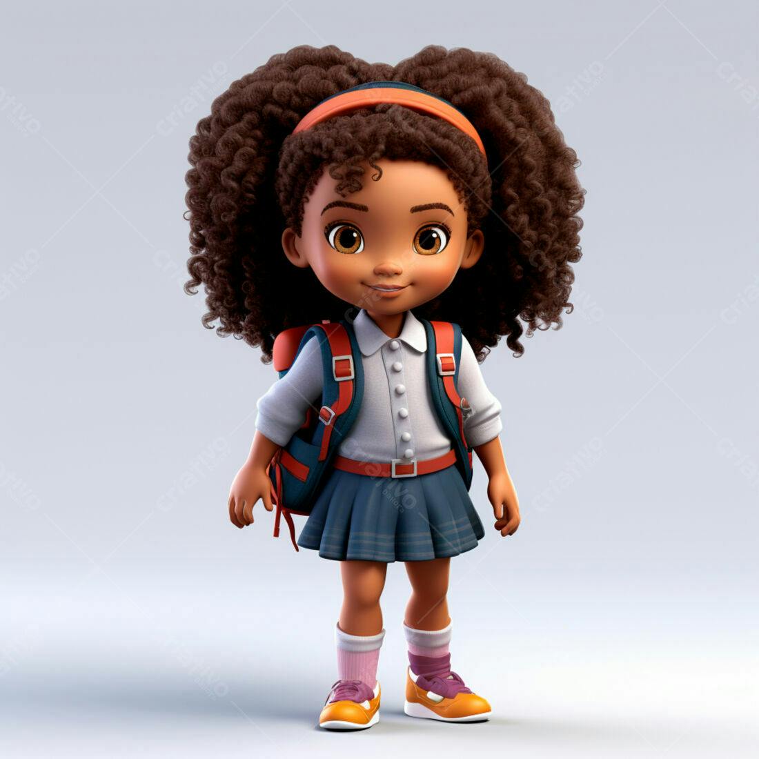 Menina negra com mochila indo para escola
