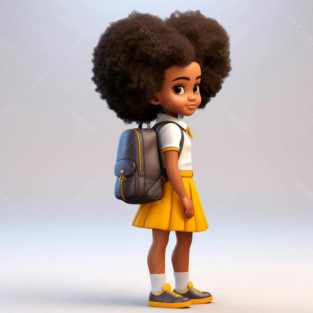 Animacao 3D, Volta As Aulas, Garota Negra Com Mochila Nas Costas 34